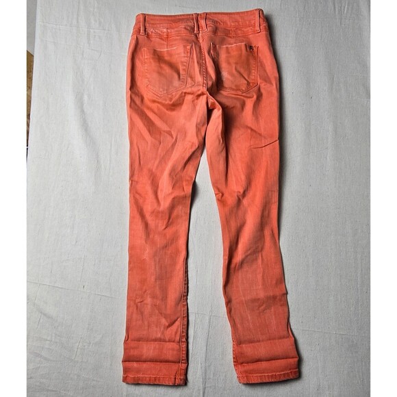 Bebe Jeans Womens 23 Orange Heartbreaker Skinny‎ Distressed Mid Rise Pockets - Picture 2 of 16